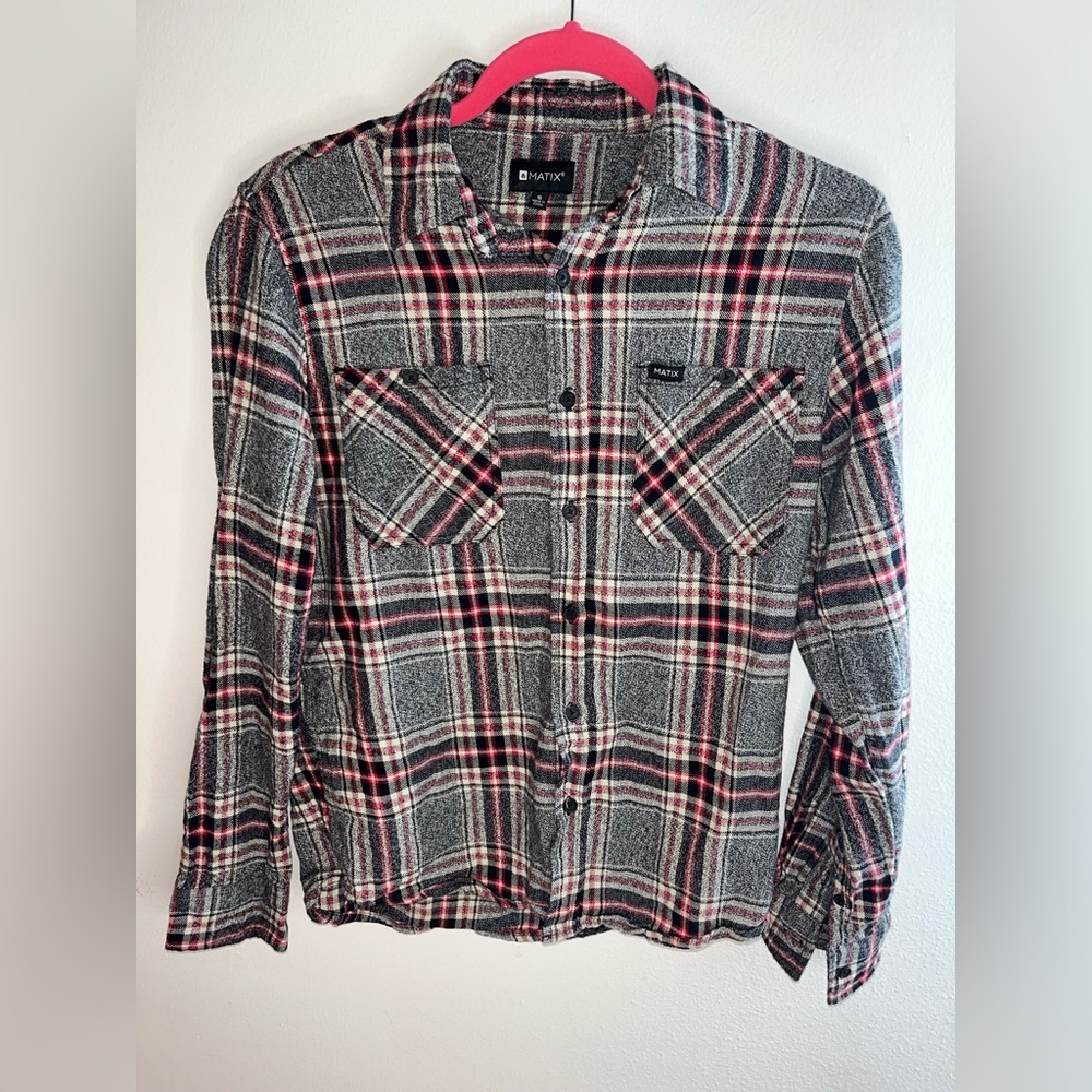Matix plaid, long sleeve, button up red and black size small
